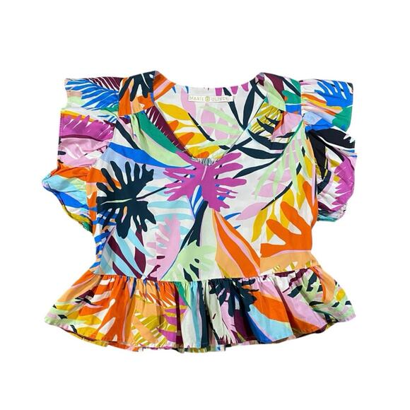 Marie Oliver Floral Ruffled Silk Top - M - Picture 1 of 4